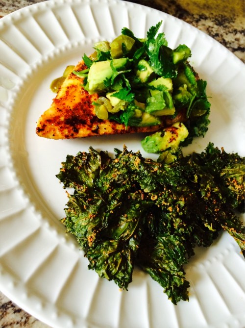 Seared Avocado & Cilantro Chicken, Kale Chips-Darcy Oliver Design