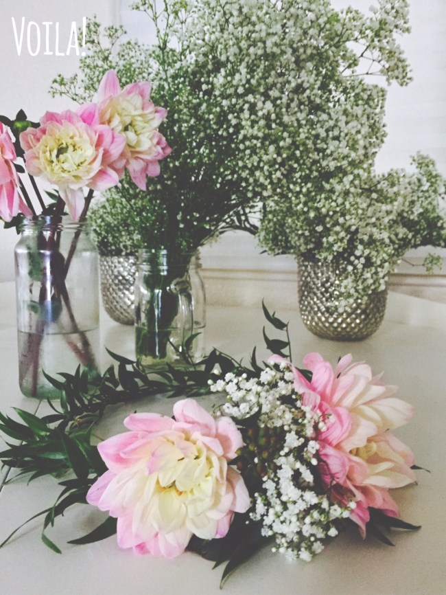 floral crown, pink dahlias, baby's breath-Darcy Oliver Design