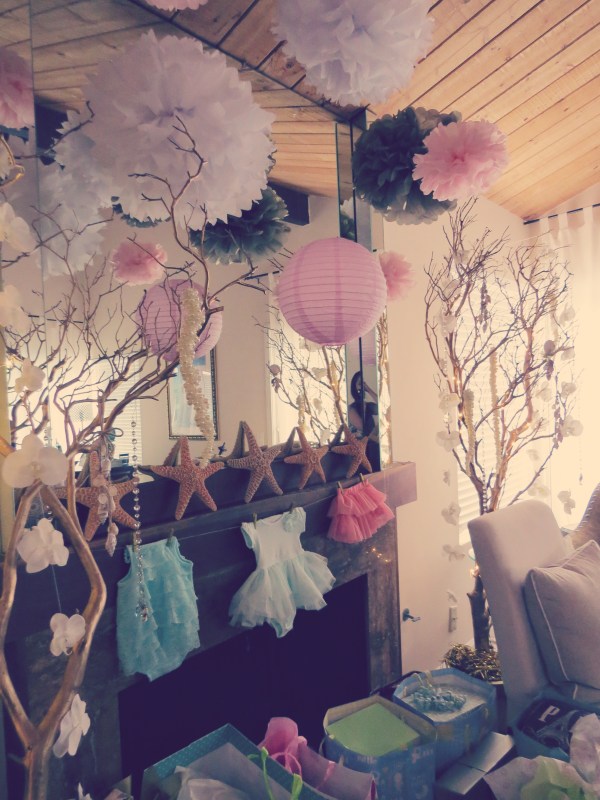 mermaid baby shower decor, onesie garland-Darcy Oliver Design
