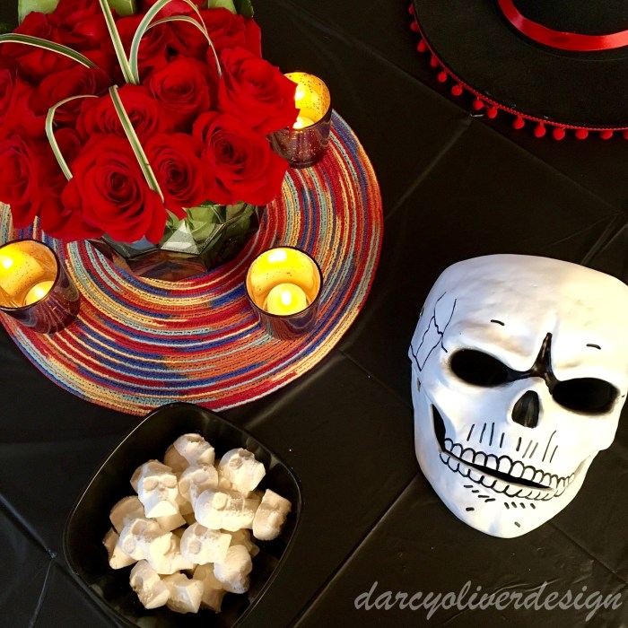 Centerpieces with homemade Sugar Skull Candies-darcyoliverdesign